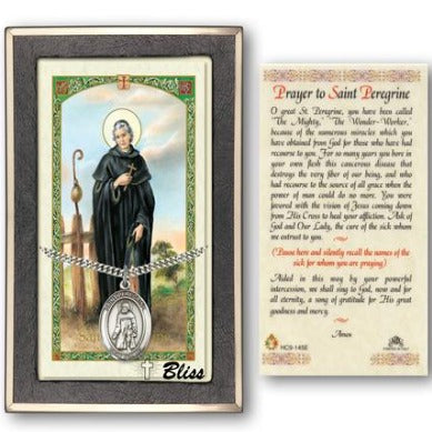 St. Peregrine Catholic Medal With Prayer Card - Sterling Silver