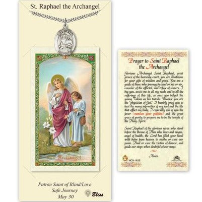 St. Raphael the Archangel Catholic Medal With Prayer Card - Pewter