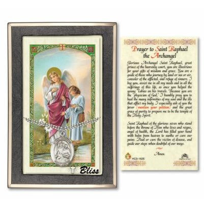 St. Raphael the Archangel Catholic Medal With Prayer Card - Sterling Silver
