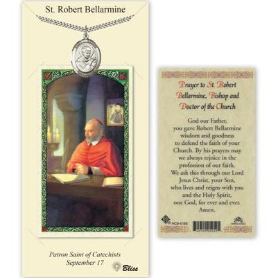 St. Robert Bellarmine Catholic Medal With Prayer Card - Pewter