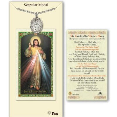 Scapular Catholic Medal With Prayer Card - Pewter