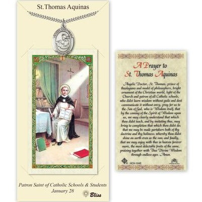 St. Thomas Aquinas Catholic Medal With Prayer Card - Pewter