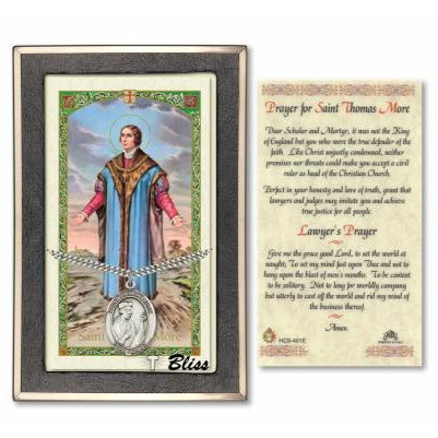 St. Thomas More Catholic Medal With Prayer Card - Sterling Silver