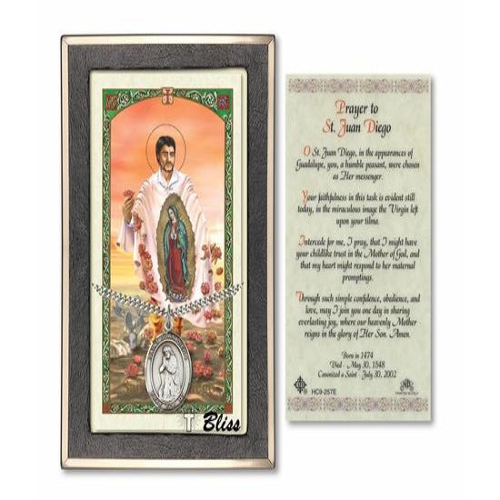 St. Juan Diego Catholic Medal With Prayer Card - Sterling Silver