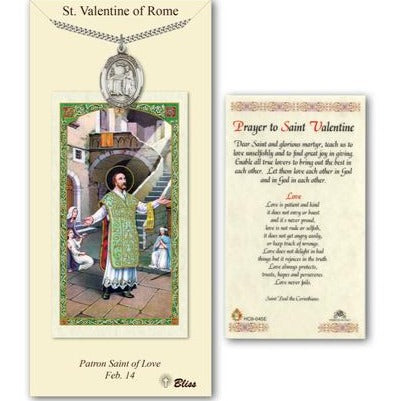 St. Valentine of Rome Catholic Medal With Prayer Card - Pewter