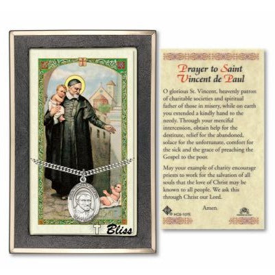 St. Vincent de Paul Catholic Medal With Prayer Card - Sterling Silver