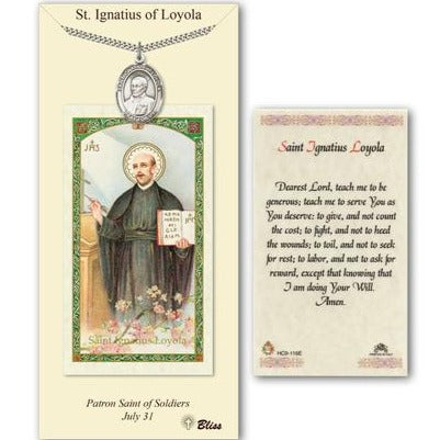 St. Ignatius of Loyola Catholic Medal With Prayer Card - Pewter