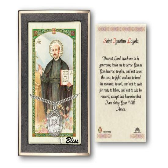 St. Ignatius of Loyola Catholic Medal With Prayer Card - Sterling Silver