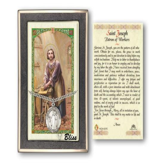 St. Joseph the Worker Catholic Medal With Prayer Card - Sterling Silver