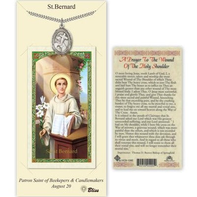 St. Bernard of Clairvaux Catholic Medal With Prayer Card - Pewter