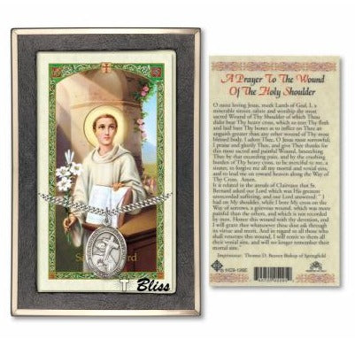 St. Bernard of Clairvaux Catholic Medal With Prayer Card - Sterling Silver