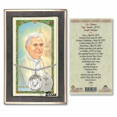 Pope Benedict XVI Catholic Medal With Prayer Card - Sterling Silver