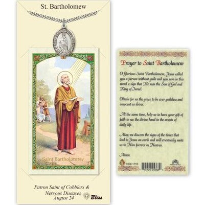 St. Bartholomew the Apostle Catholic Medal With Prayer Card - Pewter