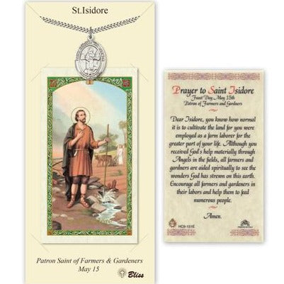 St. Isidore the Farmer Catholic Medal With Prayer Card - Pewter