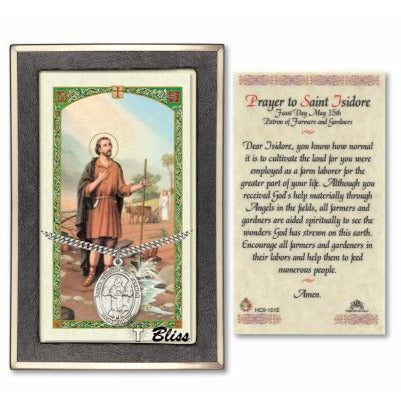 St. Isidore the Farmer Catholic Medal With Prayer Card - Sterling Silver