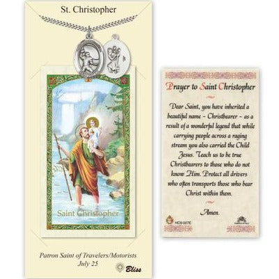 St Christopher Catholic Medal With Prayer Card - Pewter