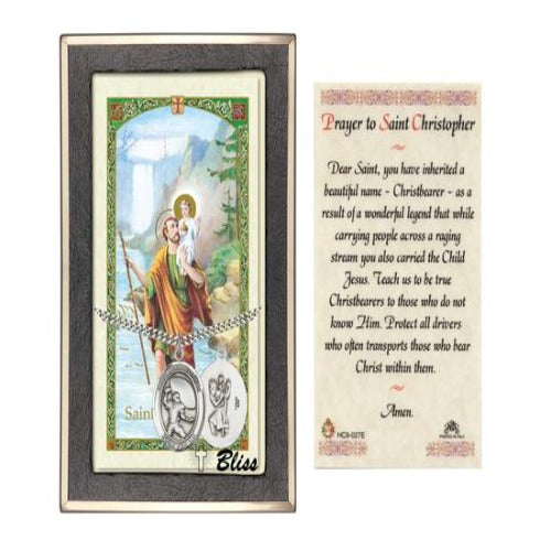 St Christopher Catholic Medal With Prayer Card - Sterling Silver