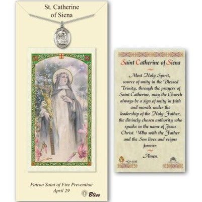 St. Catherine of Siena Catholic Medal With Prayer Card - Pewter