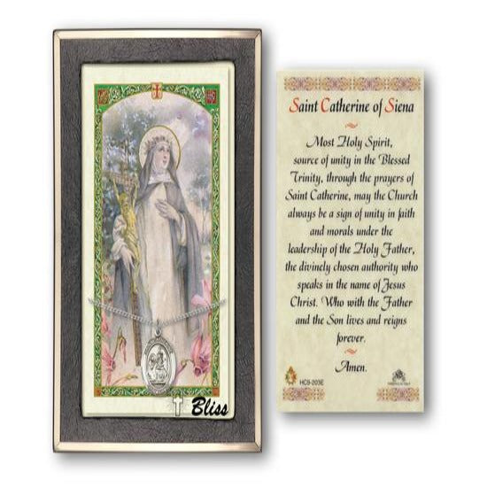St. Catherine of Siena Catholic Medal With Prayer Card - Sterling Silver