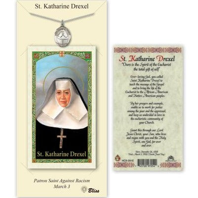 St. Katharine Drexel Catholic Medal With Prayer Card - Pewter