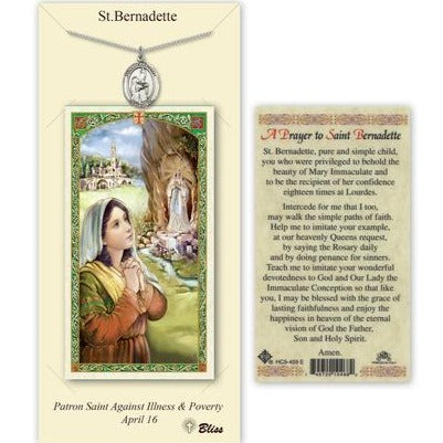 St. Bernadette Catholic Medal With Prayer Card - Pewter