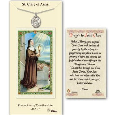 St. Clare of Assisi Catholic Medal With Prayer Card - Pewter