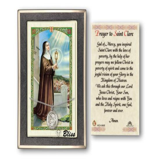 St Clare of Assisi Catholic Medal With Prayer Card - Sterling Silver