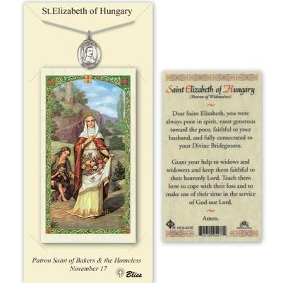 St. Elizabeth of Hungary Catholic Medal With Prayer Card - Pewter