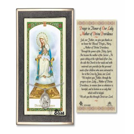 Our Lady of Providence Catholic Medal With Prayer Card - Sterling Silver