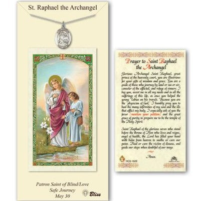 St. Raphael the Archangel Catholic Medal With Prayer Card - Pewter