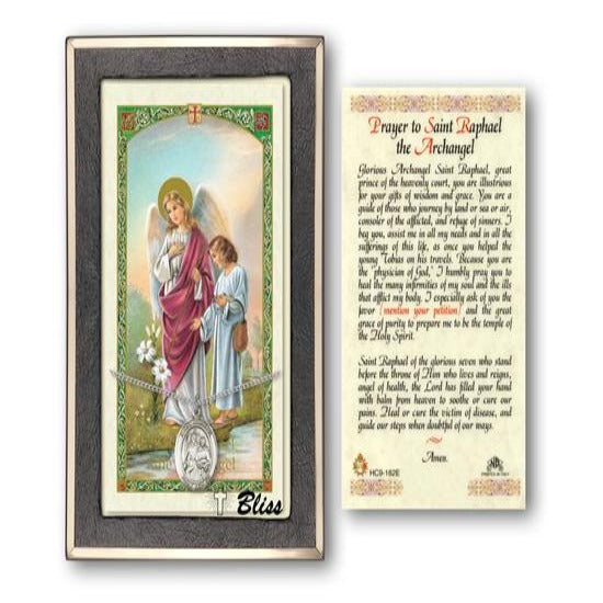 St. Raphael the Archangel Catholic Medal With Prayer Card - Sterling Silver