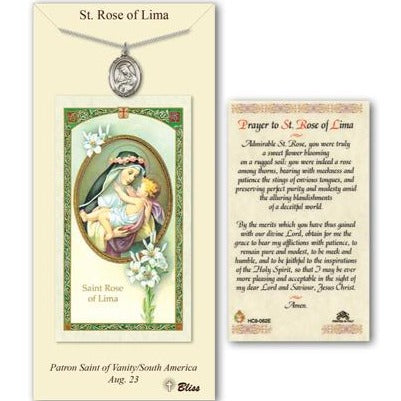 St. Rose of Lima Catholic Medal With Prayer Card - Pewter