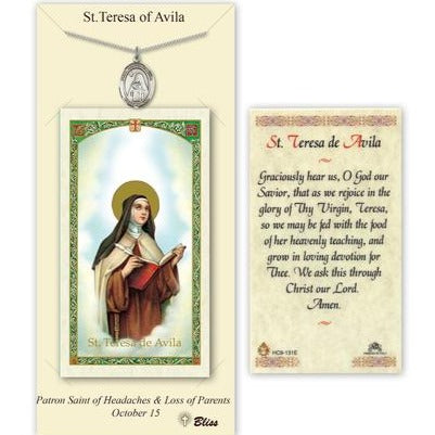St. Theresa Catholic Medal With Prayer Card - Pewter