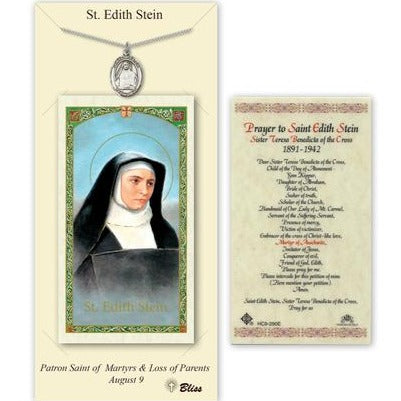 St. Edith Stein Catholic Medal With Prayer Card - Pewter