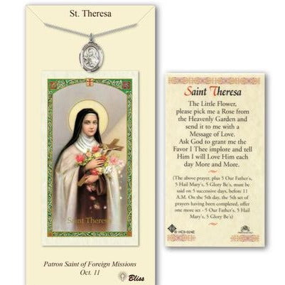St. Theresa Catholic Medal With Prayer Card - Pewter