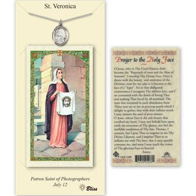 St. Veronica Catholic Medal With Prayer Card - Pewter