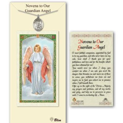 Guardian Angel Catholic Medal With Prayer Card - Pewter