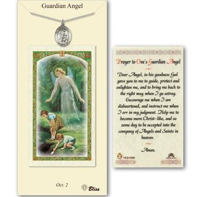 Guardian Angel Catholic Medal With Prayer Card - Pewter