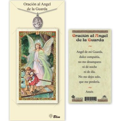 Angel de la Guarda Catholic Medal With Prayer Card - Pewter