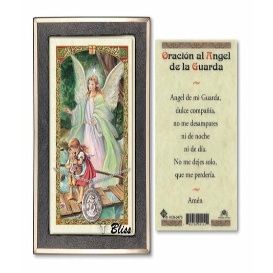 Angel de la Guarda Catholic Medal With Prayer Card - Sterling Silver