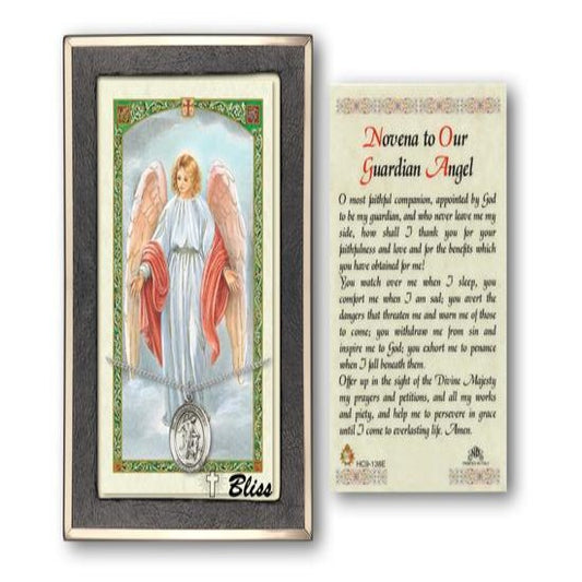 Guardian Angel Catholic Medal With Prayer Card - Sterling Silver