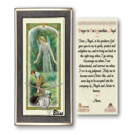 Guardian Angel Catholic Medal With Prayer Card - Sterling Silver