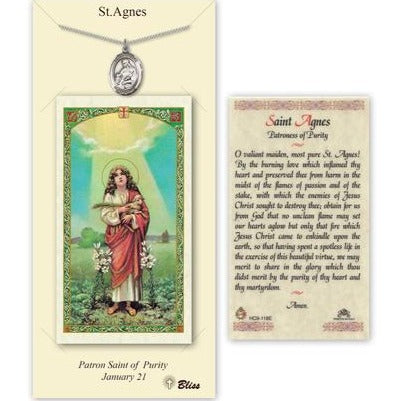 St. Agnes of Rome Catholic Medal With Prayer Card - Pewter
