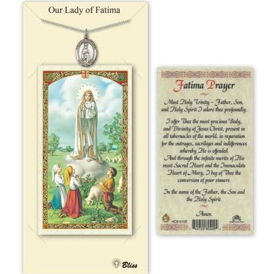 Our Lady of Fatima Catholic Medal With Prayer Card - Pewter