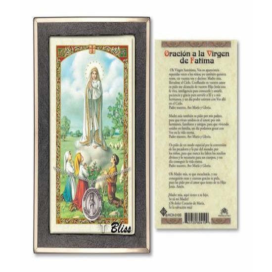Virgen de Fatima Catholic Medal With Prayer Card - Sterling Silver