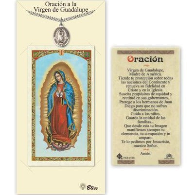 Virgen de Guadalupe Catholic Medal With Prayer Card - Pewter