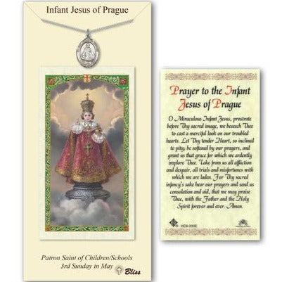 Infant of Prague Catholic Medal With Prayer Card - Pewter