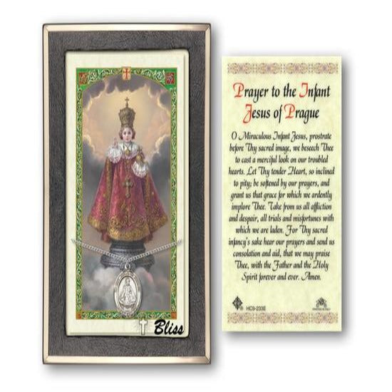 Infant of Prague Catholic Medal With Prayer Card - Sterling Silver