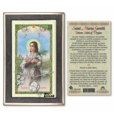 St. Maria Goretti Catholic Medal With Prayer Card - Sterling Silver