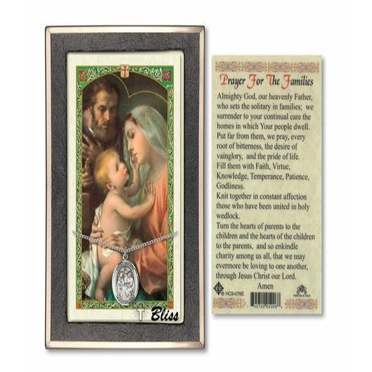 Holy Family Catholic Medal With Prayer Card - Sterling Silver